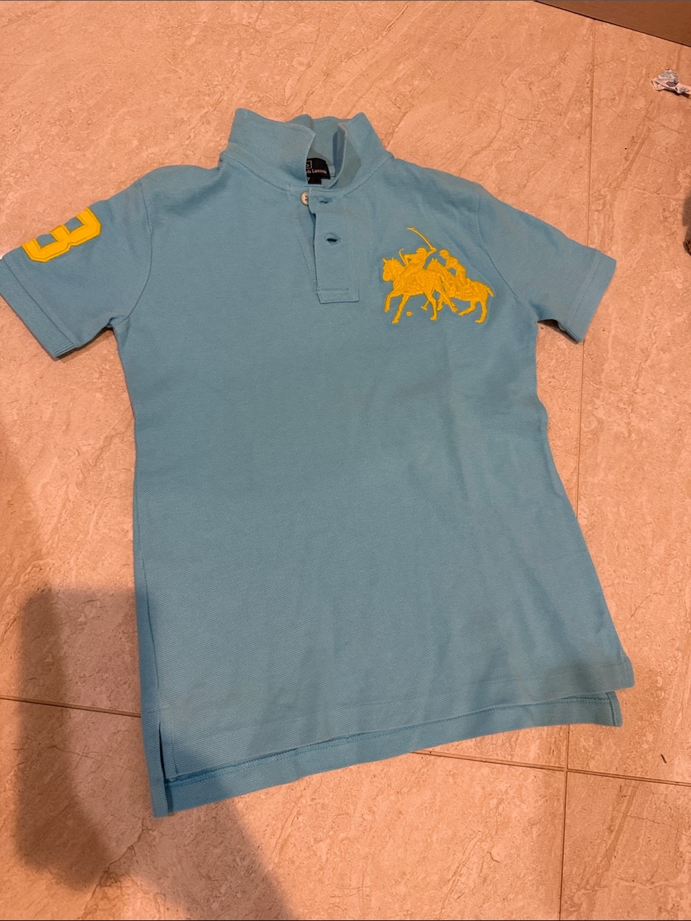 Boys Light Blue Polo Ralph Lauren Shirt with Yellow Embroidered Motif